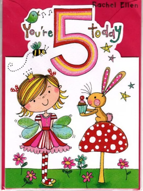 5th Birthday Card - Girl Kids - Fairy - Glitter Die-cut Jelly Moulds Quality NEW