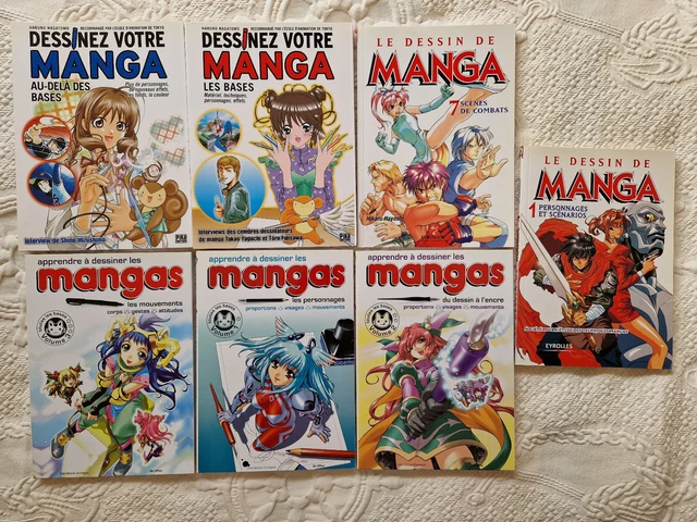 7 LIVRES DESSIN TECHNIQUES PRO MANGA anatomie proportions matériel
