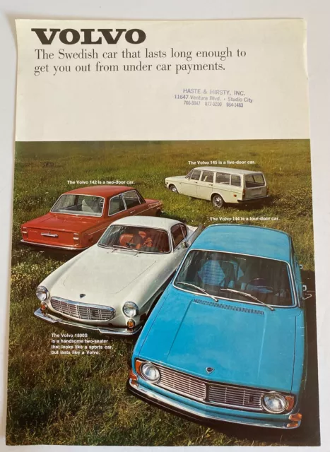 Vintage Volvo 1800S 144 142 Haste & Hirsty Studio City CA Dealer Print Ad Sweden