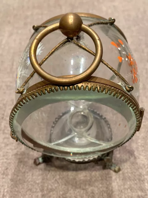 Ancienne boîte à bijoux ou porte montre en verre/cristal émaillé  Contour bronze 3