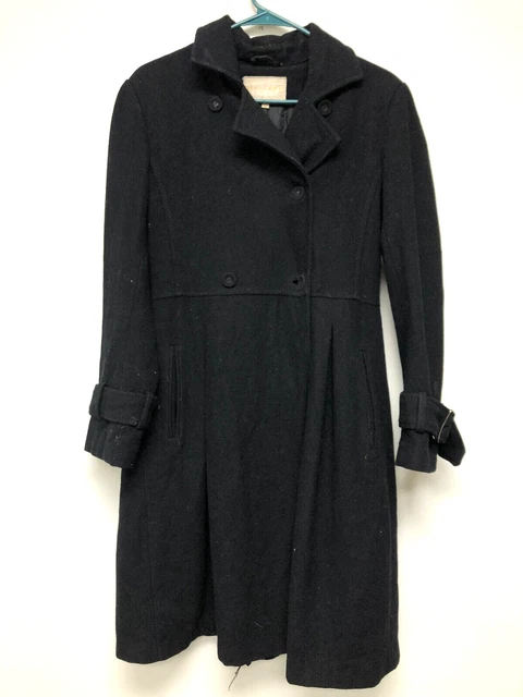 Gallery Womens Black Double Breasted Trench Coat - Size Small