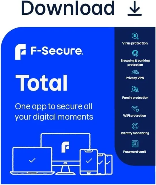 F-Secure Total Security 2024 3 Devices 1 Year Unlimited Vpn Pc Mac Mobile Email