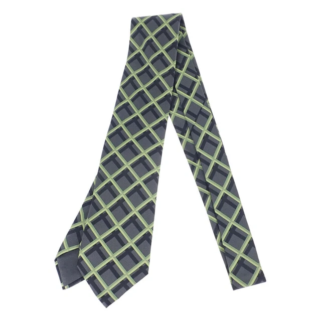 Hermes Check pattern tie 5309TA 100% silk gray x yellow Used