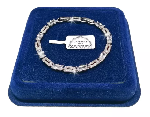 Bracelet Tennis Losange Femme, Pl.oro Blanc 18k Avec Cristaux Swarovski Argent