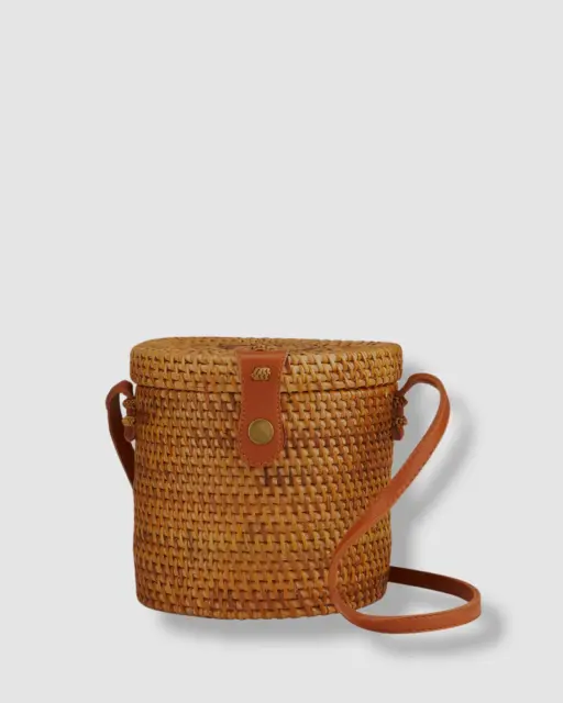 $89 Collection XIIX Women's Brown Rattan Cylinder Crossbody Bag