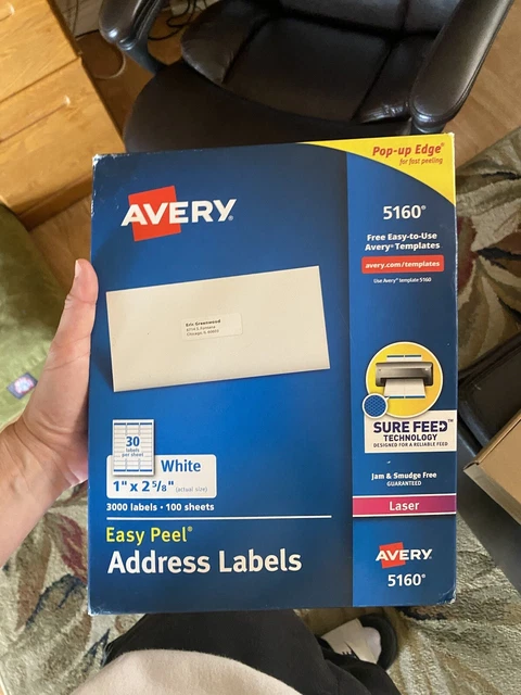 Avery Easy Peel Laser Mailing Labels 1 X 2-5/8 3000-Count  / G3-2