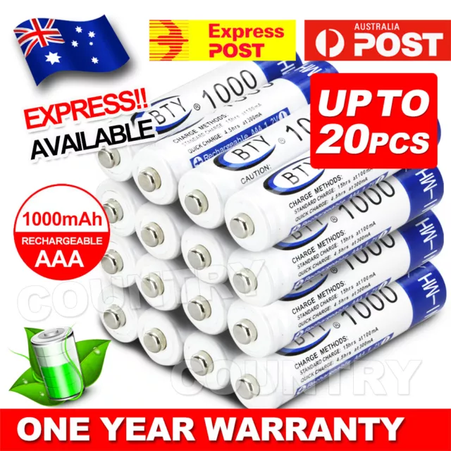 4-20X BTY AAA Rechargeable Battery Recharge Batteries 1.2V 1000mAh Ni-MH AU