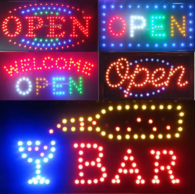 Bright Flashing LED OPEN WELCOME Shop Sign Neon Hang Display Window Light