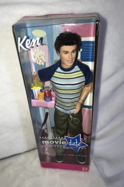 New VTG 2000 Mattel Barbie Curly Hair Ken Movie Date Doll & Accessories  *READ