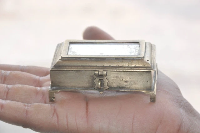 Vintage Brass Mirror Fitted Small Handcrafted Small Betel Nut Box
