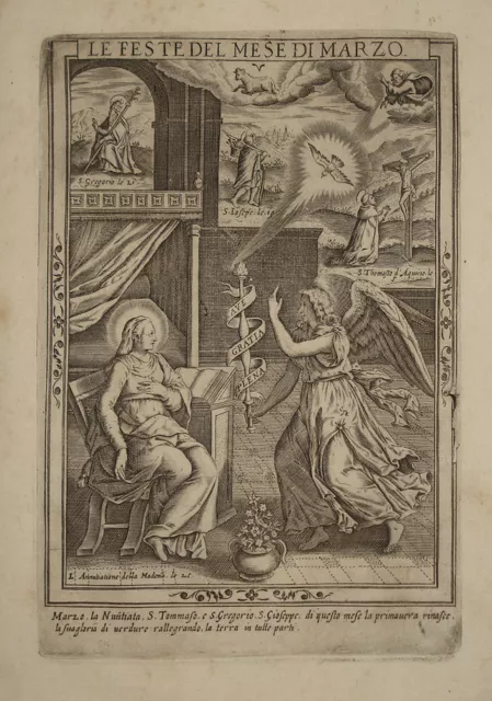 marzo annunciazione san giuseppe gregorio stampa antica old print gravure 1670