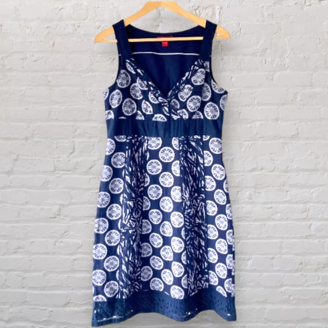 Monsoon Dress Linen Cotton Navy Blue Size 12 Sleeveless Empire Holiday Wedding