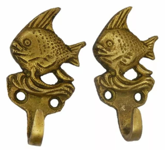 Small Fish Vintage Style Handmade Brass Key Cup Cloth Hanger Wall Mounted Hook 2