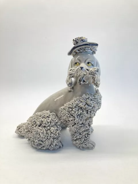 Vintage Grey Spaghetti Poodle Porcelain Figure Dog With Hat 6" By Sonsco Japan