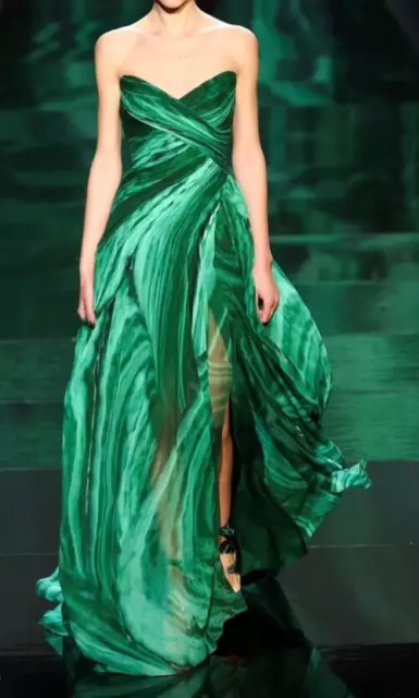 Monique Lhuillier Collection 2013 Runway Malachite Green Long Silk Gown Dress 10