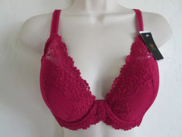 Wacoal 34D #853291 Embrace Lace Plunge Contour Underwire Bra, Red, Nwt $62