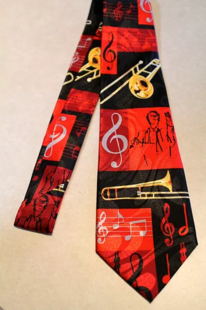 Trombone's / Musical Notes On A Black Polyester Neck Tie !Harris 58'' L 3.8 W
