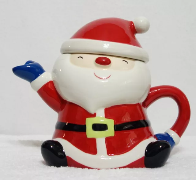 Holiday Santa Claus Ceramic Tea Pot with Lid   8" Height