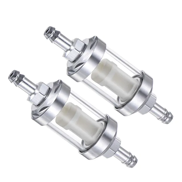 Universal Motorcycle Petrol Fuel Gasoline Oil Filter, Silver Tone, 2Pcs