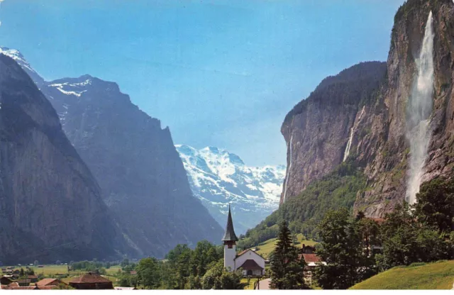 Schweiz Be Bern #29033 Lauterbrunnen Staubbachfall Mit Kirche Und Grosshorn