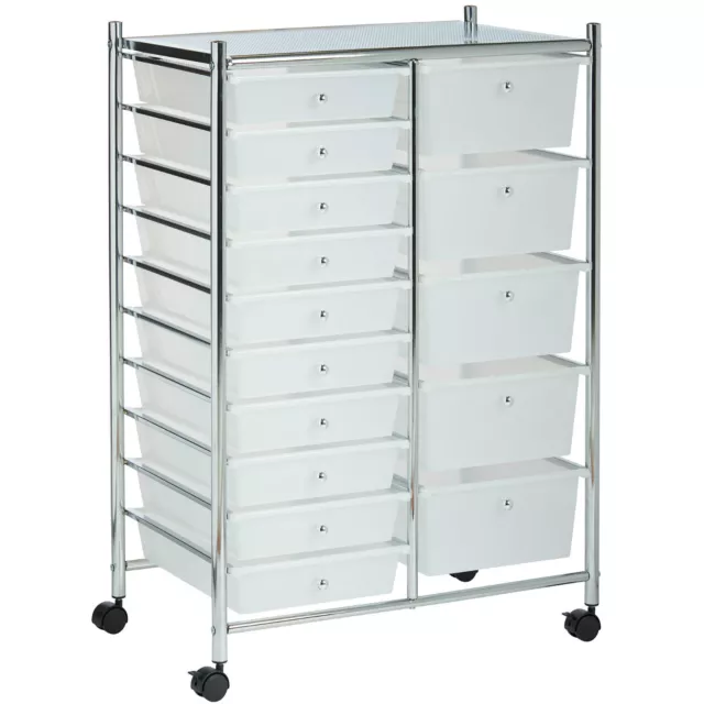 VonHaus White 15 Drawer Home Office Salon Make Up Mobile Storage Trolley Unit