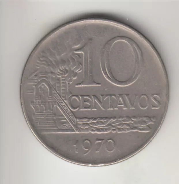 1970 Brazil 10 centavos, decent grade, KM-578.2 (BR3) 3