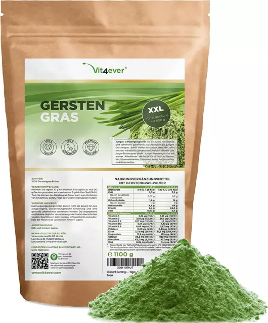 1,1kg / 1100g GERSTENGRAS - Junges Gerstengras-Pulver - Premium Qualität Vegan