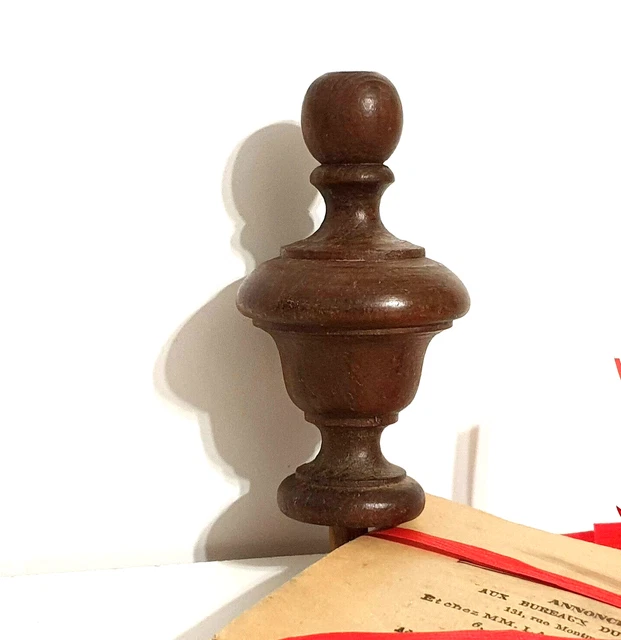 French antique carved wood post finial Salvaged topper for Bed Pediment Clock .