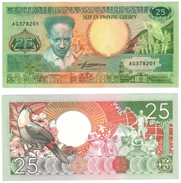 1988 Suriname 25 Gulden UNC Banknote P132b