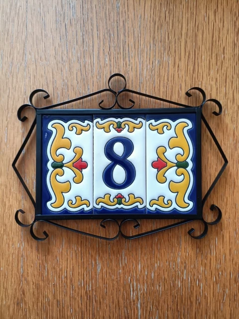 Floral Sevillia Hand-painted Ceramic Number Tiles 11 X 5.5 Cm & Metal Frames