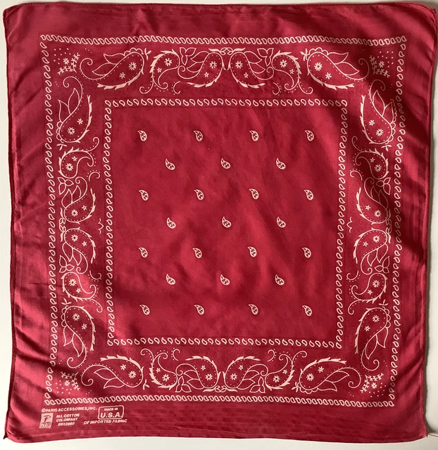 Sciarpa bandana 27 A Red Paisley 20 pollici quadrata vintage 100% cotone di Parigi