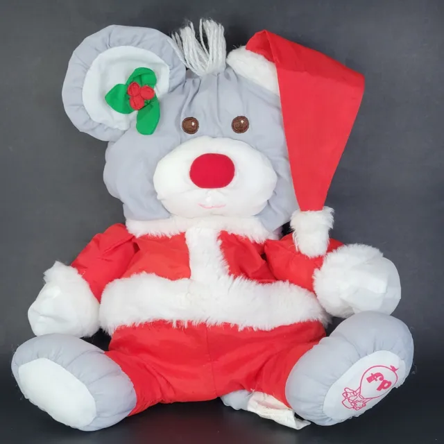 Vintage Puffalumps Gray Christmas Mouse Santa Claus Plush 12" Fisher Price 1988