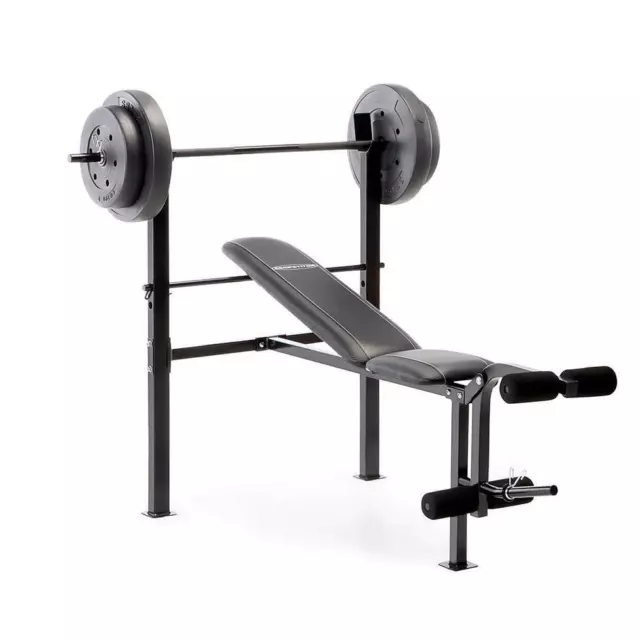 Standard Bench Press With 80 lb of Weight Plates Home Gym Workout Leg Extension