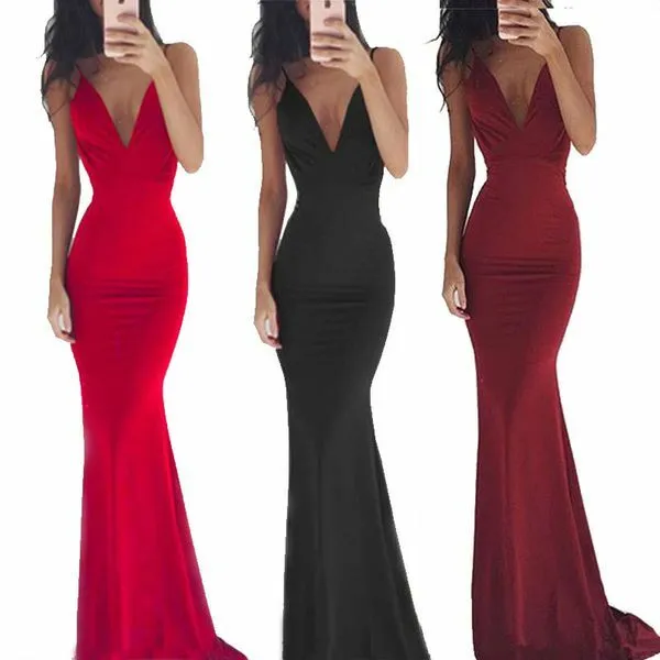 Evening Long Maxi Dress Cocktail beach women's Fashion V Neck Womens Sleeveless