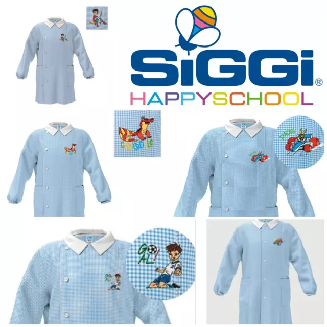 Grembiule scuola bambino asilo materna quadretti celeste SIGGI SUPER PROMO