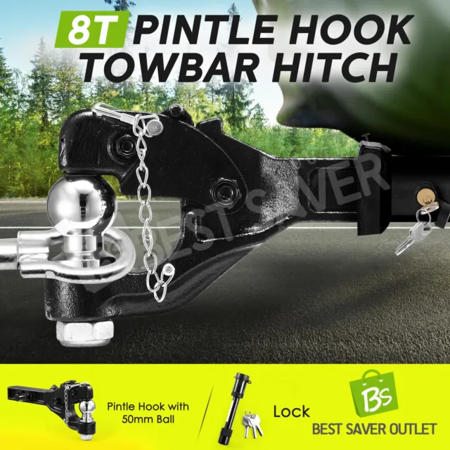 8T Ball Combo Pintle Tow Hook Hitch Receiver Car Truck Trailer Towing Mount Arm