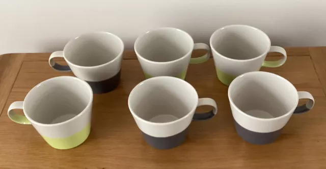 Marks And Spencer Two Tone Mugs Grey And Beige, Lime And Beige X 6