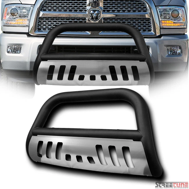 For 10-17 18 Ram 2500/3500 Matte Blk Bull Bar Brush Push Bumper Grill Guard+Skid