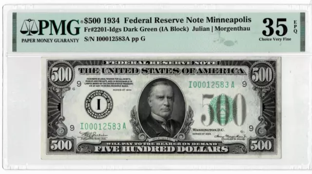 1934 $500 FRN - Fr. 2201-Idgs- Minneapolis - (only 46 finer) -PMG VF 35 EPQ!