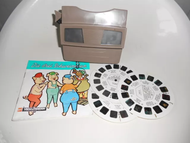 View Master 3 D Betrachter grau mit 3 Scheiben Bilder Die drei Schweinchen