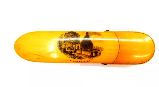 Antique MAUCHLINE WARE Sewing Case Needle Holder ALLOWAY KIRK in Scotland 5.75"
