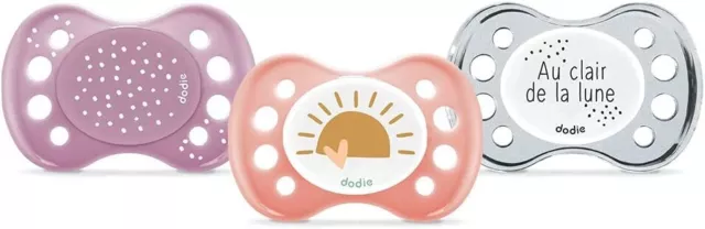 Dodie Lot de 3 Sucettes Anatomiques Jour/Nuit - 0-6 Mois - Sans BPA, Résistante