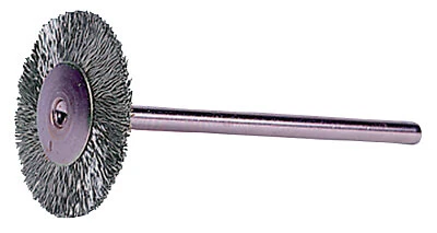 Miniature Stem-Mounted Wheel Brush, 1 in Dia., 0.003 in Steel Wire, 37,000 Rpm