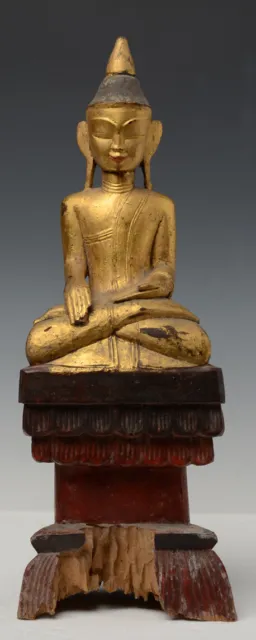 18th Century, Shan, Antique Tai Lue Burmese Wooden Seated Buddha