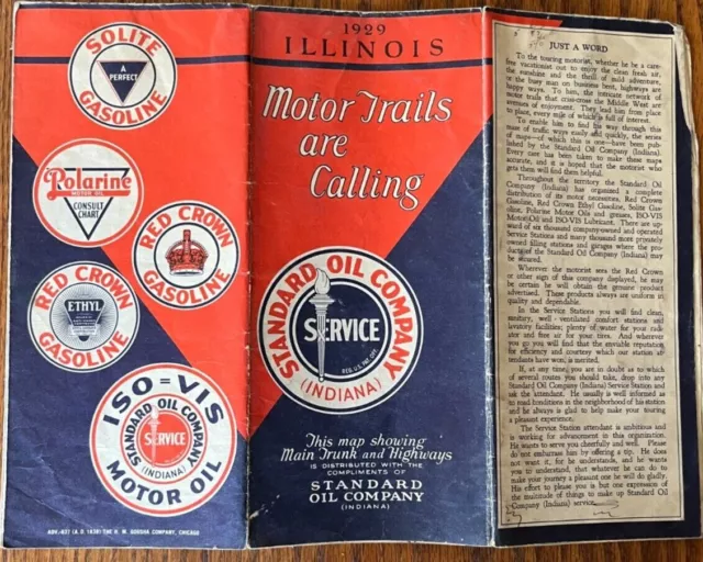 Vintage 1929 Illinois Road Map from Standard Oil Company