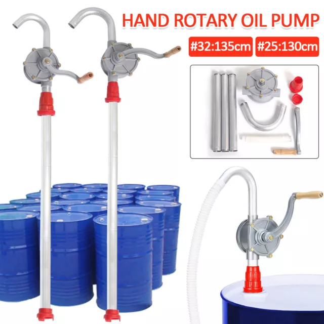 135cm Rotary Barrel Transfer Drum Syphon Hand Pump Oil Fuel Self Priming #32mm