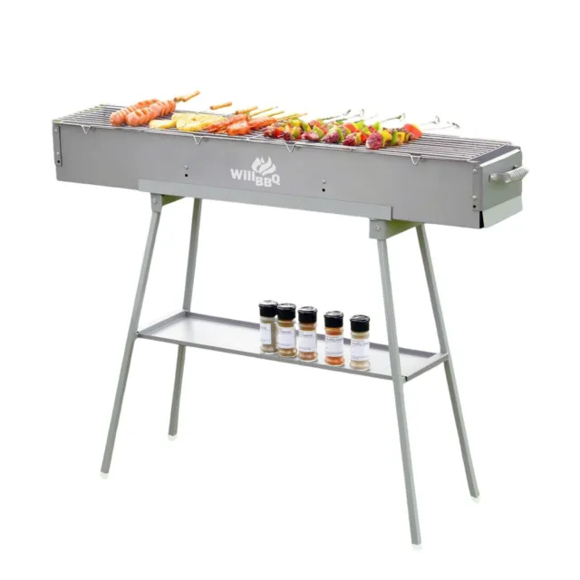 WillBBQ Charcoal BBQ Portable Hibachi Grill for Skewer and Kebabs 100(L)x18(W)cm