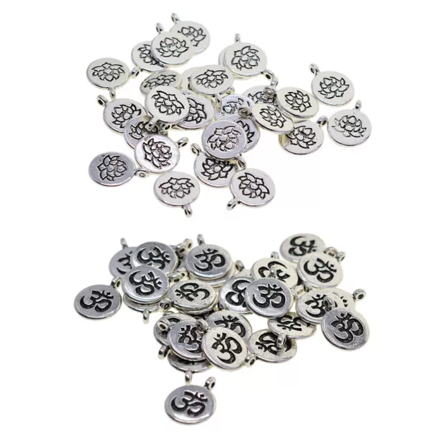 60x Tibetan Silber Lotus Om Yoga Halskette Anhänger Charms DIY Finding