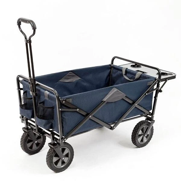 Collapsible Folding Outdoor Garden Utility Wagon Cart w/ Table, Navy