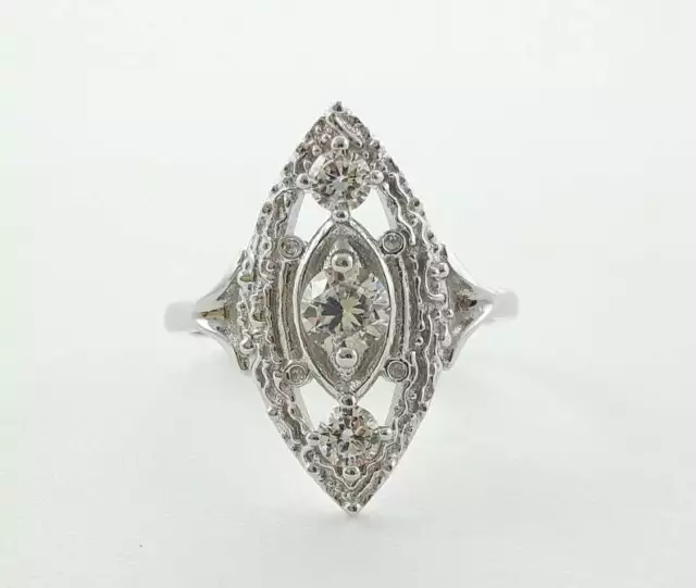 Fantastic Art Deco Round Cut CZ 935 Argentium Silver Marquise Excellent Ring